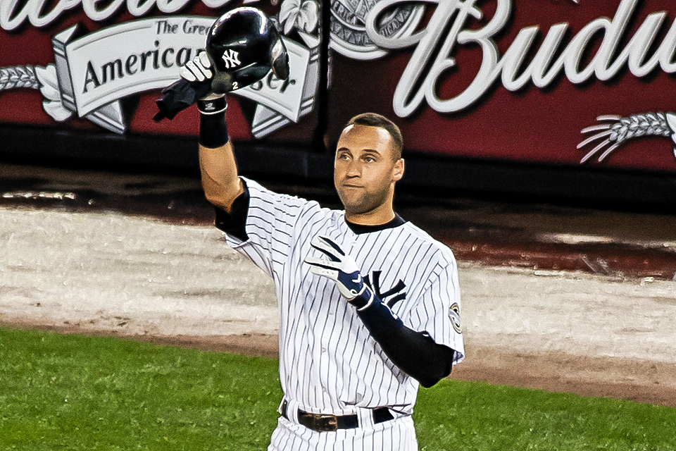 Lifelong Yankees Shortstop Derek Jeter waves to the home crowd.